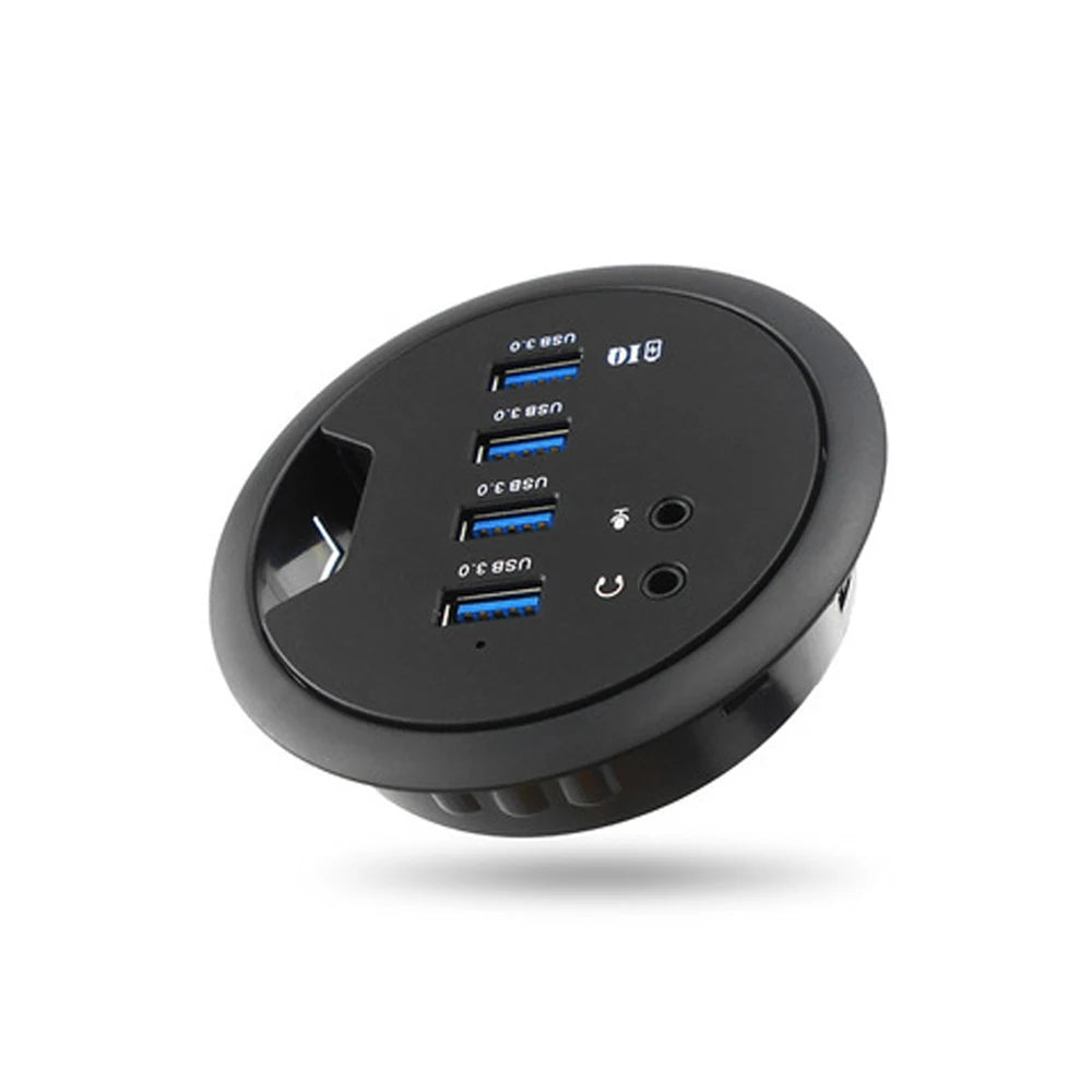 In-Desk USB 3.0 Hub with Audio Ports and Power Adapter