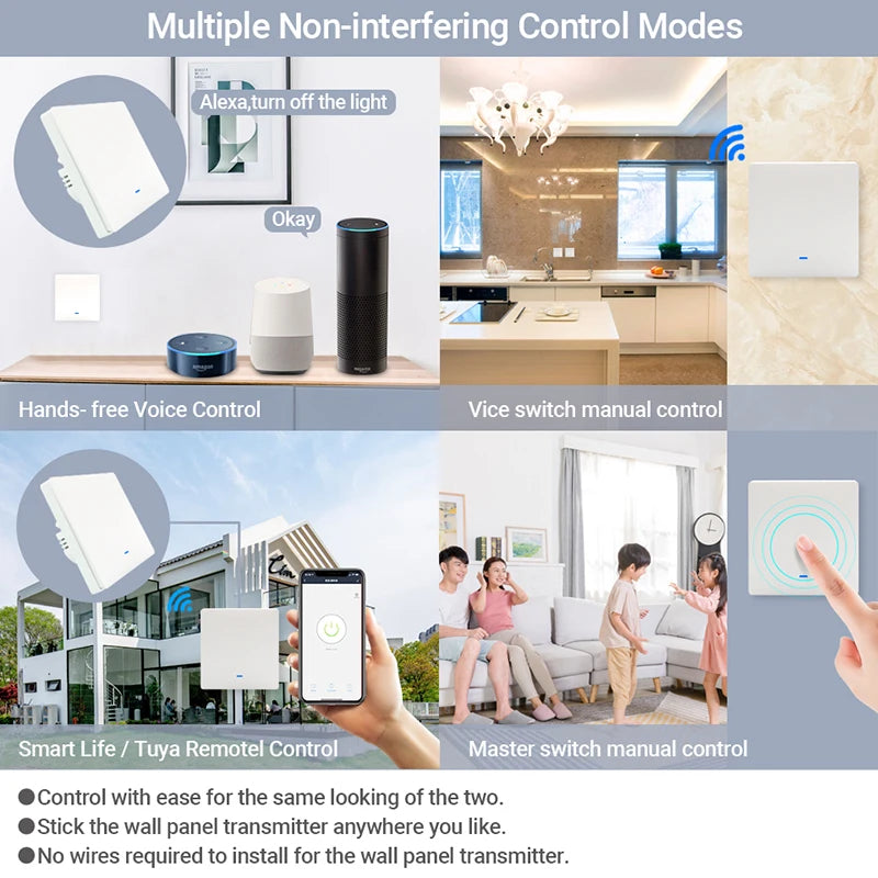 Interrupteur mural Tuya WiFi et options RF433