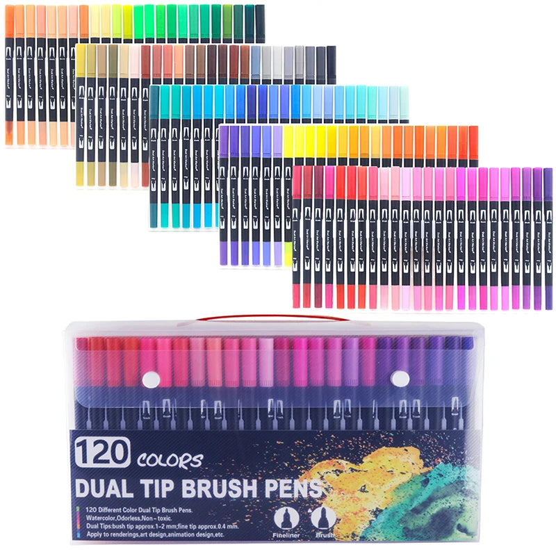 Watercolor Art Markers Brush Pen Dual Tip Fineliner Drawing for Calligraphy Painting 12/48/60/72/100/132 Colors Set Art Supplies 
