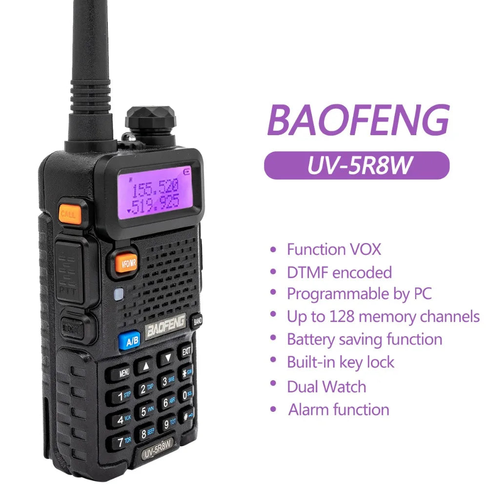 1/2PCS BaoFeng UV-5R 8W Tri-Power Walkie Talkie High Power Dual Band Long Range 128 CH Portable Handheld UV 5R Ham Two Way Radio 