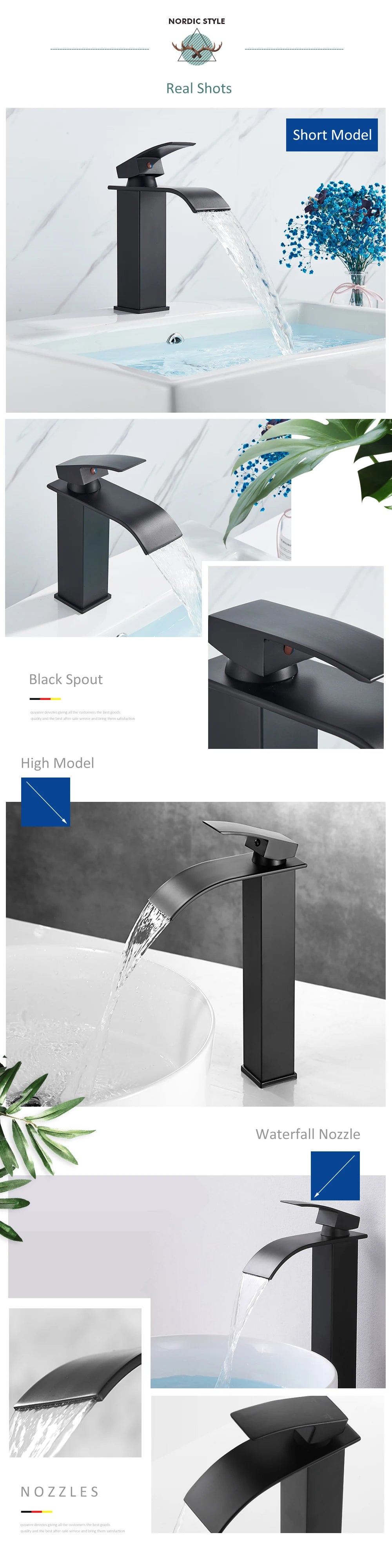 Matte Black Waterfall Basin Faucet – Single Handle Bathroom Mixer