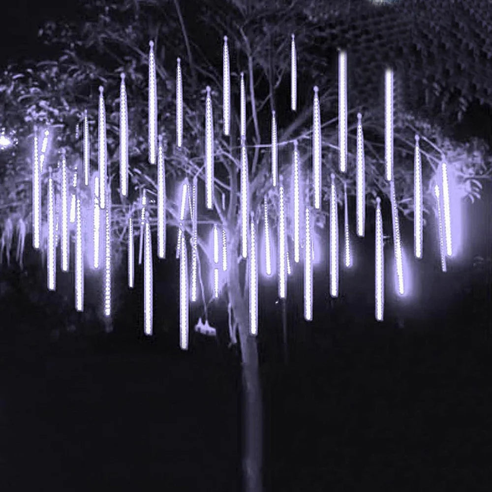 LED Meteor Shower Rain Lights Waterproof Falling Raindrop Fairy String Light for Christmas Holiday Party Patio Decor 30CM 