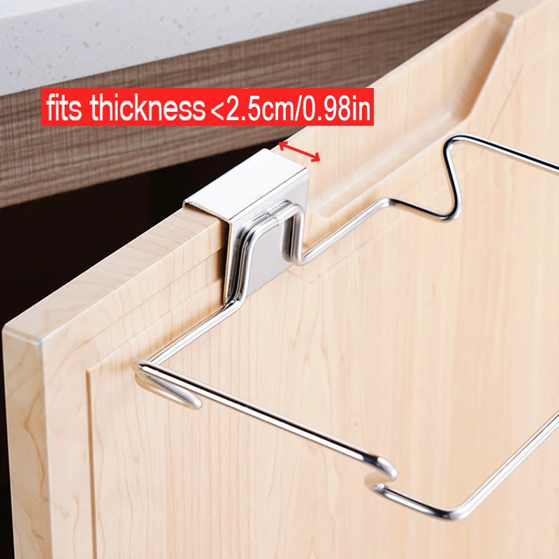 Kitchen Trash Rack Cabinet Door Garbage Bags Holder Stainless Steel Closet Garbage Storage Holder 