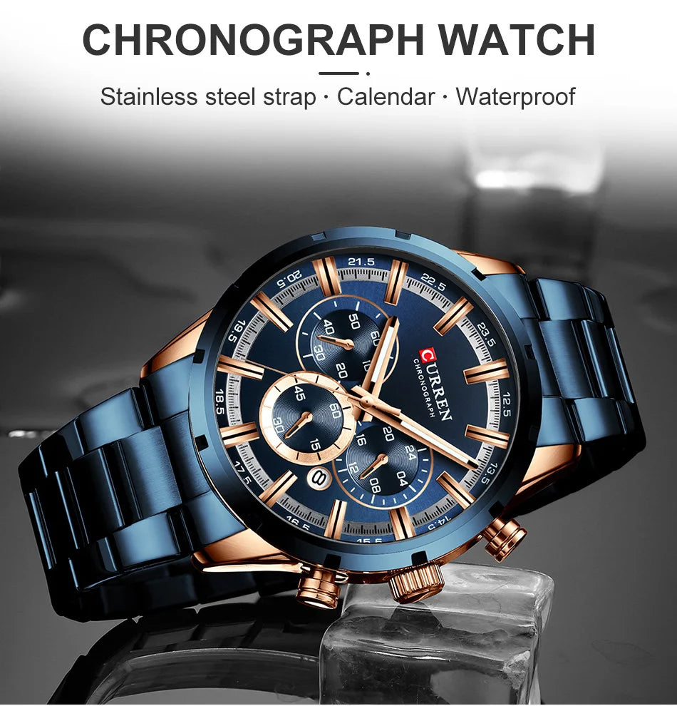 CURREN Men Watch Top Brand Luxury Sports Quartz Mens Watches Full Steel Waterproof Chronograph Wristwatch Men Relogio Masculino 