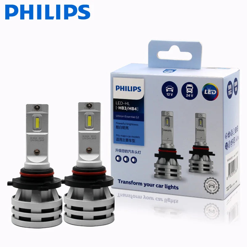 Philips Ultinon Essential G2 LED H1 H4 H7 H8 H11 H16 HB3 HB4 H1R2 9003 9005 9006 9012 6500K Auto Scheinwerfer Nebel-Lampe (2er Pack)