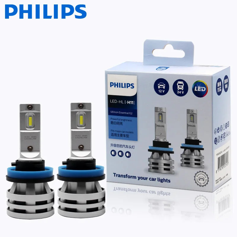Philips Ultinon Essential G2 LED H1 H4 H7 H8 H11 H16 HB3 HB4 H1R2 9003 9005 9006 9012 6500K Auto Scheinwerfer Nebel-Lampe (2er Pack)