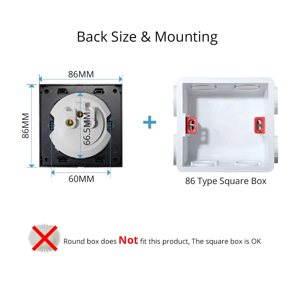Opções de interruptores de parede modulares L6 em vidro preto