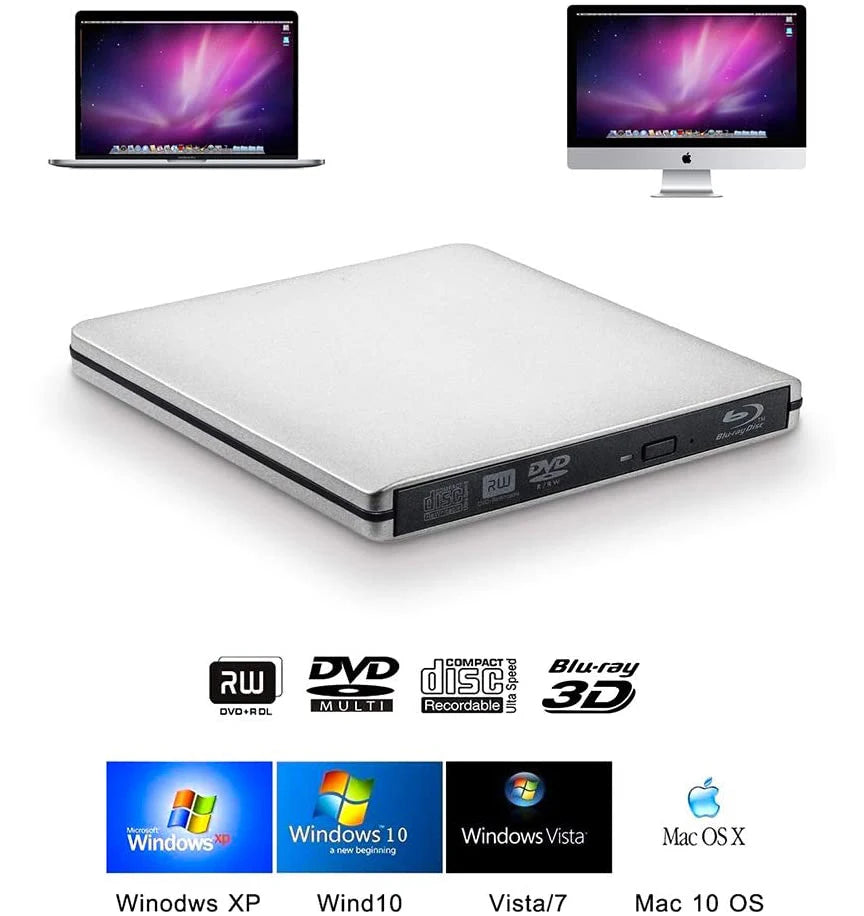 External USB3.0 Blu-Ray Reader Bluray Burner 3D BD-ROM Optical DVD Burner BD-RE Writer Bluray Play for Laptop/Desktop 