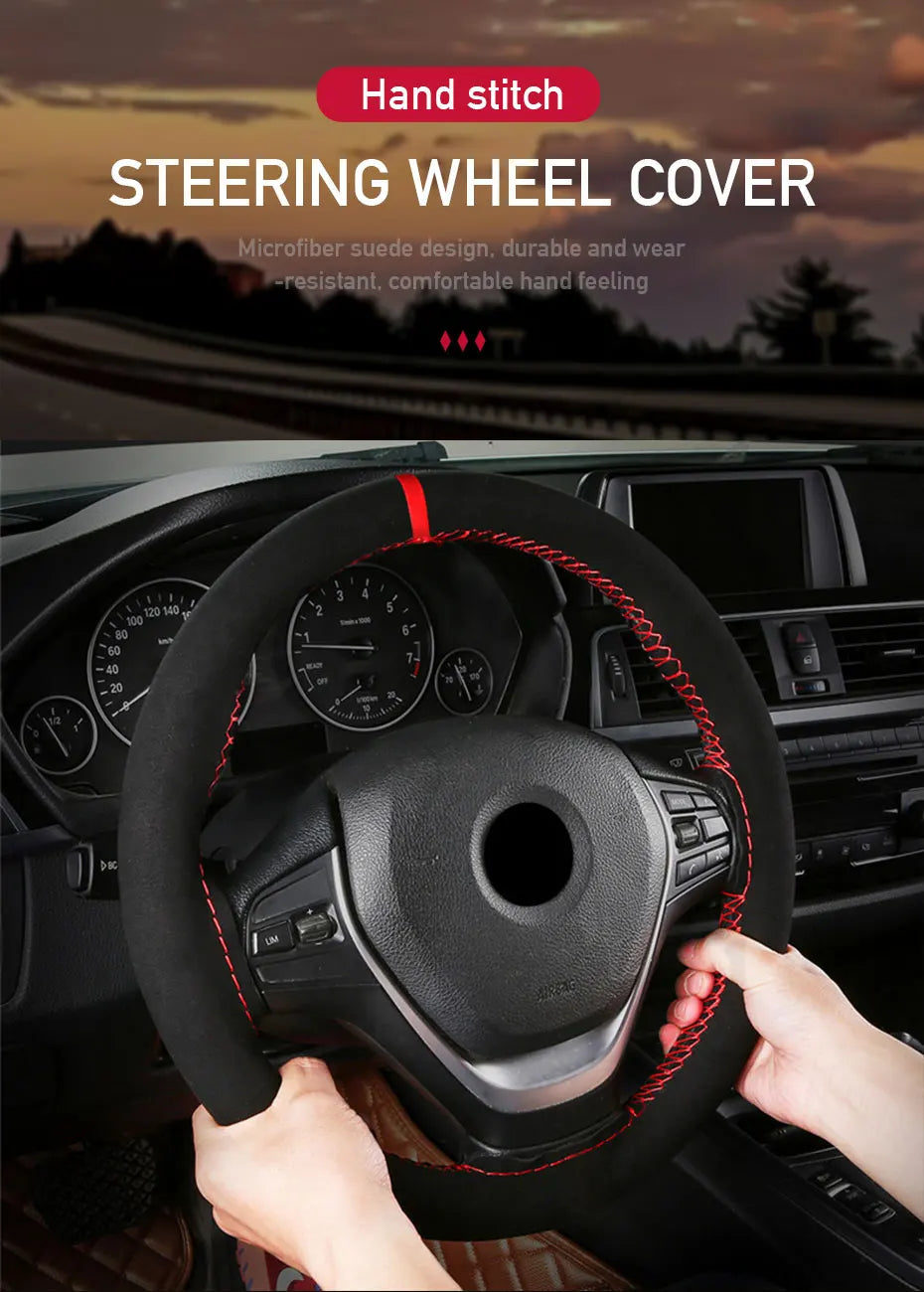Fur Steering Wheel Cover For Car Universal 38cm Braided Car Steering Wheel Protection Cover Leather Anti Slip Interior Parts