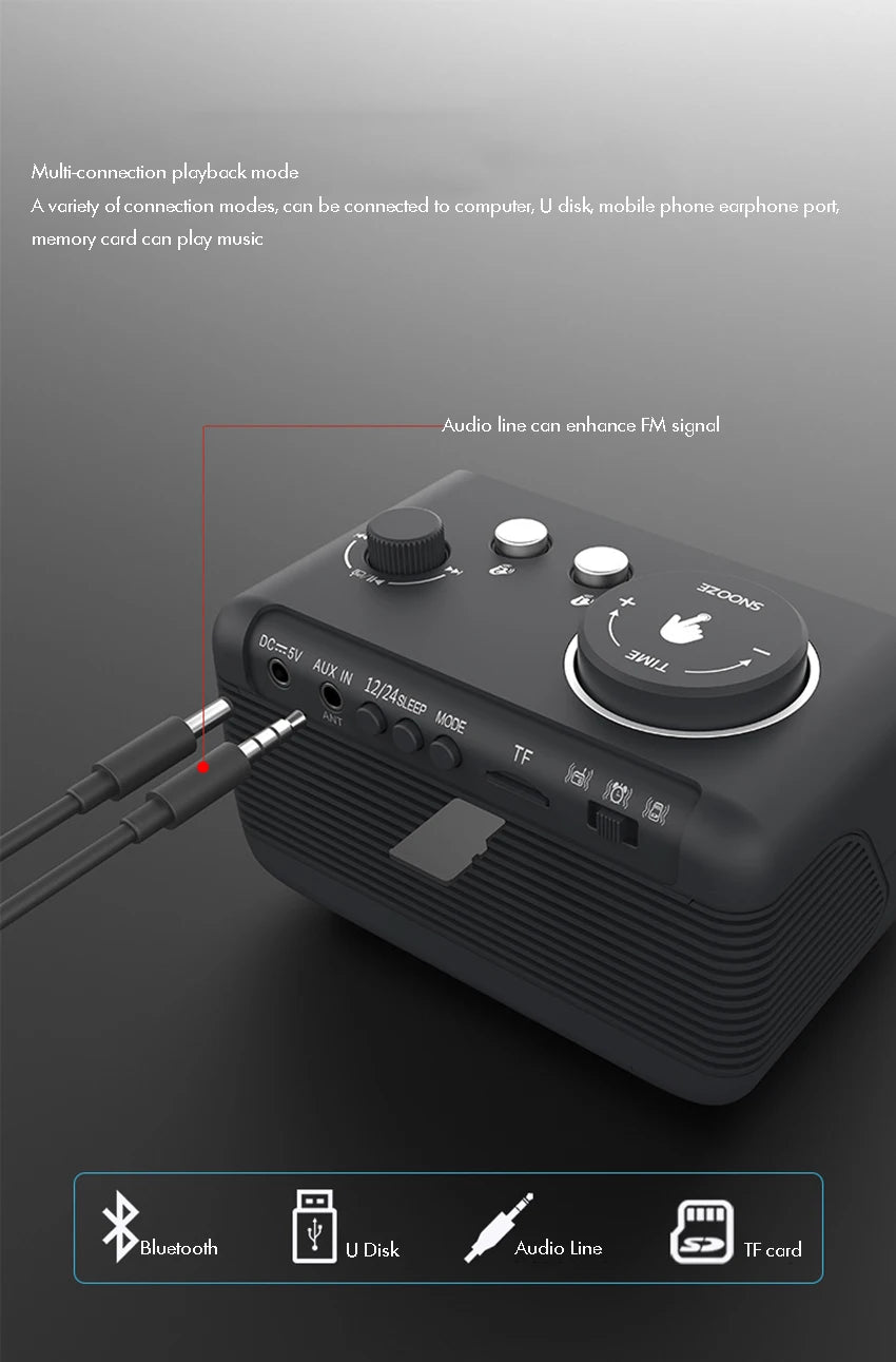 LED Alarm Clock Bluetooth Speaker with FM Radio & USB Charging
