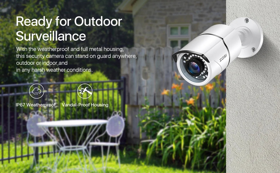 ZOSI 1080P 2MP Wired Bullet CCTV Camera with 120ft Night Vision