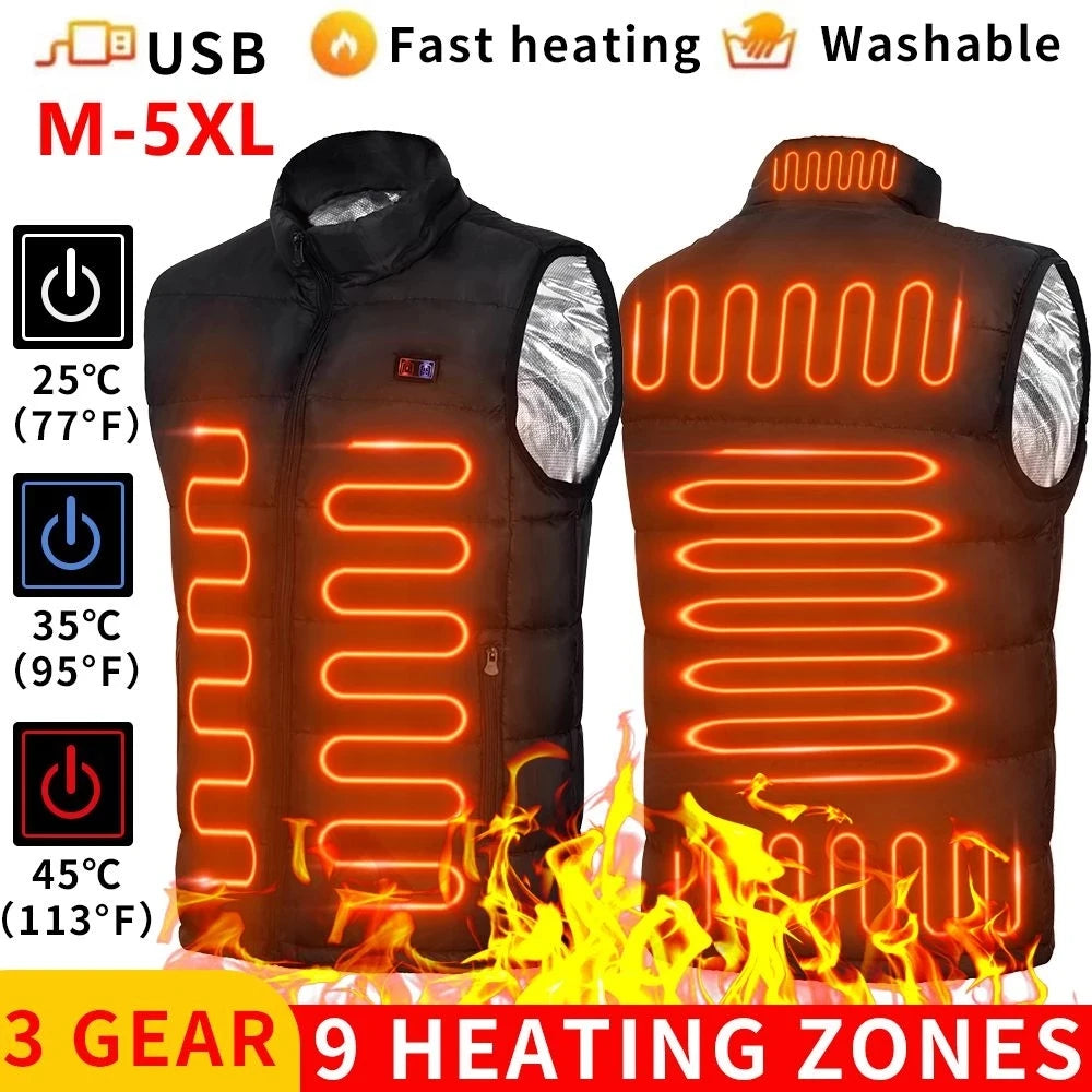 9 Heated Vest Zones Electric Heated Jackets Men Women Sportswear Heated Coat Graphene Heat Coat USB Heating Jacket For Camping 