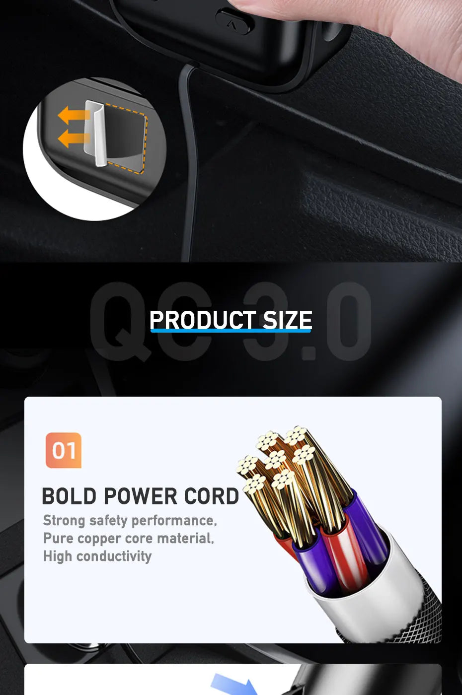 BLALION Car Cigar Jack Socket Adapter Auto Cigarette Lighter QC3.0 Fast Charger Dual USB Multi-function Socket Splitter 12V 66W