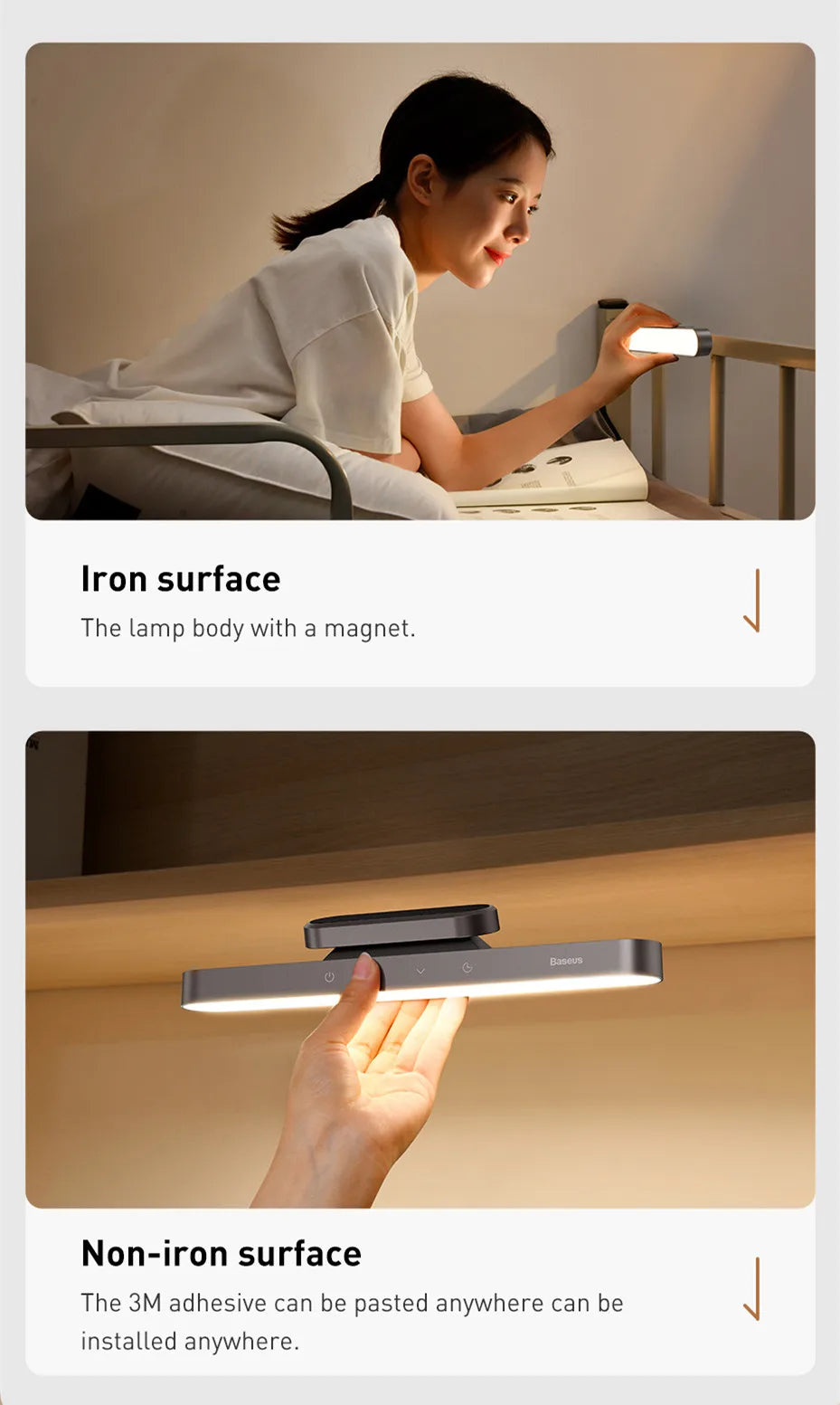 Baseus Night Light Hanging Magnetic LED Table Lamp Stepless Dimming Desk Lamp Rechargeable For Cabinet Bedroom Kitchen Light 