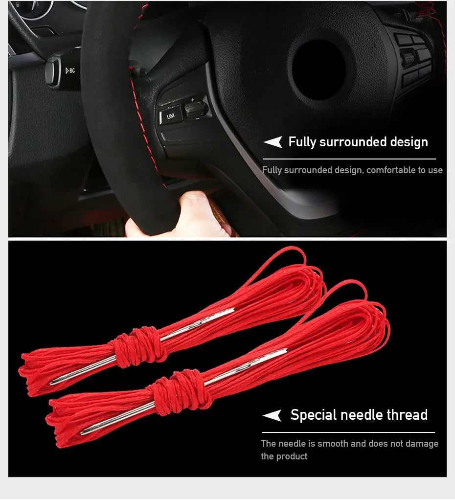 Fur Steering Wheel Cover For Car Universal 38cm Braided Car Steering Wheel Protection Cover Leather Anti Slip Interior Parts