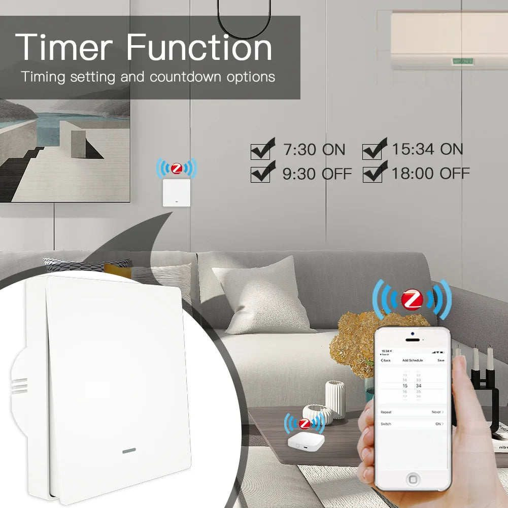 MOES Tuya ZigBee Smart Light Switch No Neutral Wire No Capacitor Needed Smart Life 2/3 Way Works with Alexa Google Home 2mqtt