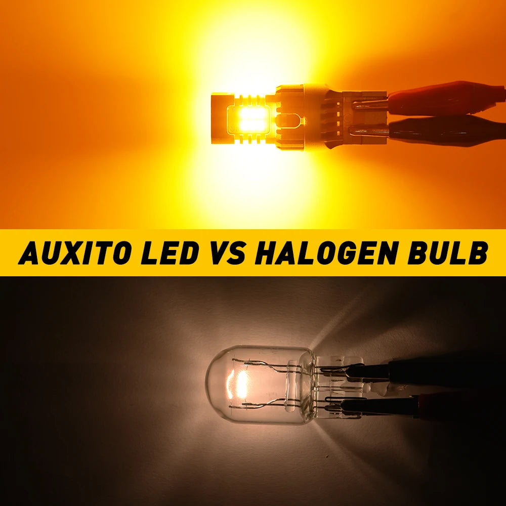AUXITO 2Pcs T20 LED Canbus No Hyper Flash W21W WY21W 7440 7440NA LED Amber Car Turn Signal Light Bulbs Error Free Auto Lamp 12V