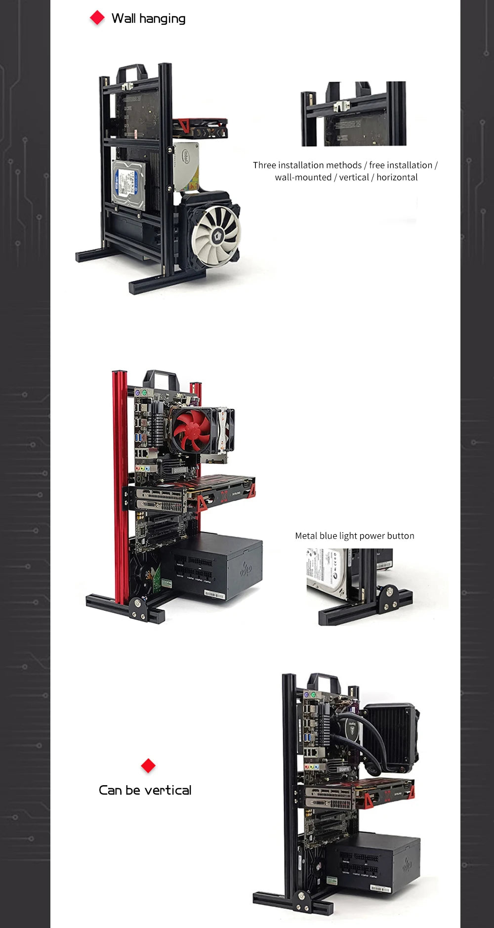 Open Frame Aluminum PC Case for ITX/MATX/ATX Builds