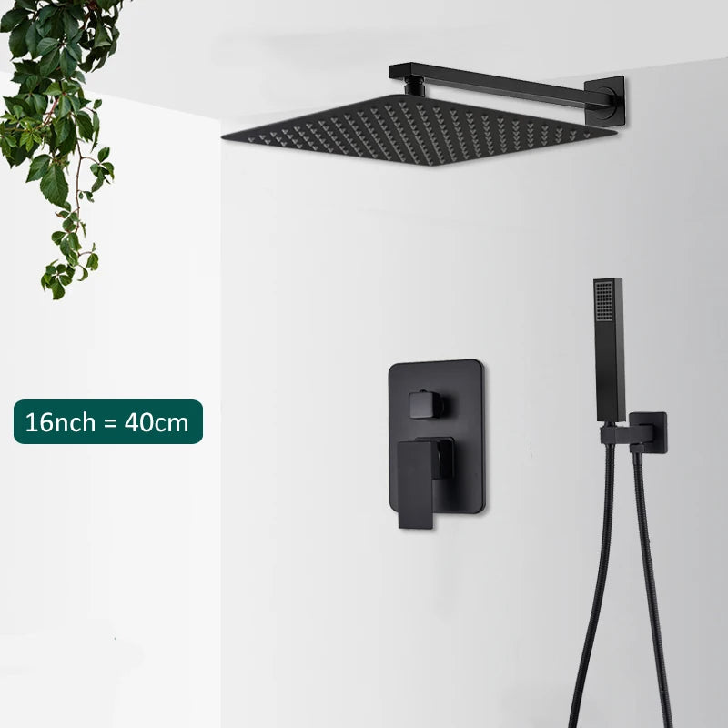 Matte Black Concealed Shower System with Rainfall Head & Tub Spout