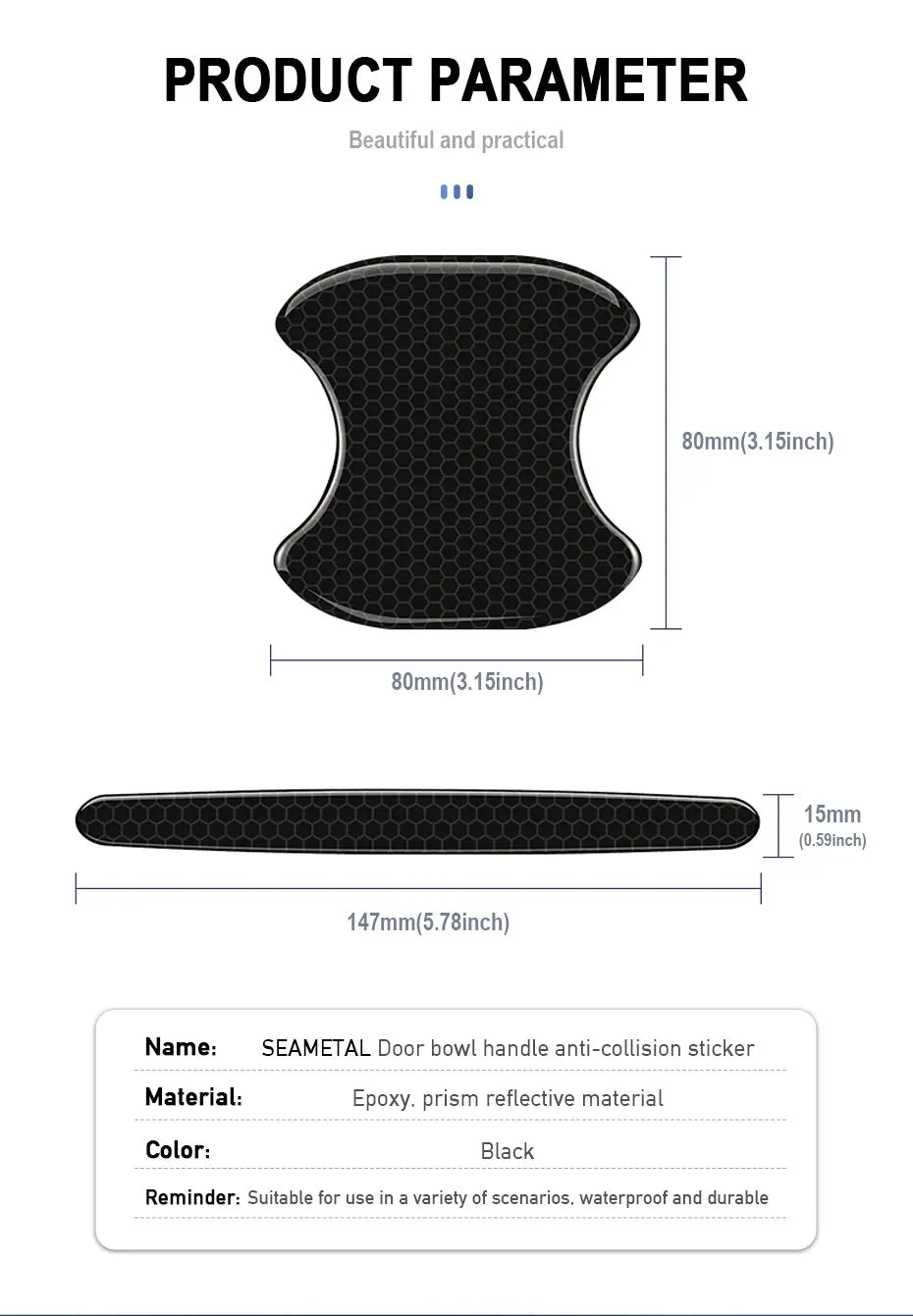 SEAMETAL Car Sticker Door Handle Protective Film with Reflective Trim Sticker Door Bowl Protector Anti-Scratch Protection Guard