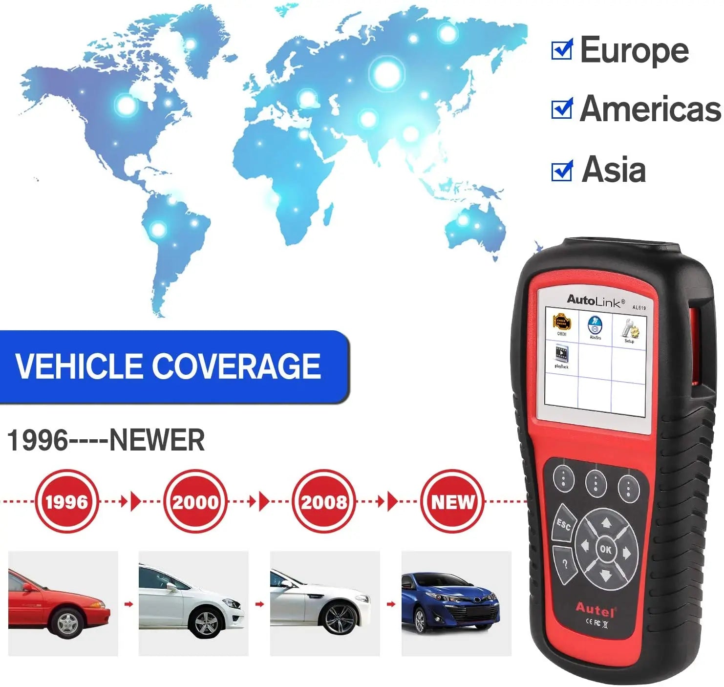 Autel AL619 OBD2 Scanner ABS SRS Auto-Diagnosegerät Fehlercode-Leser