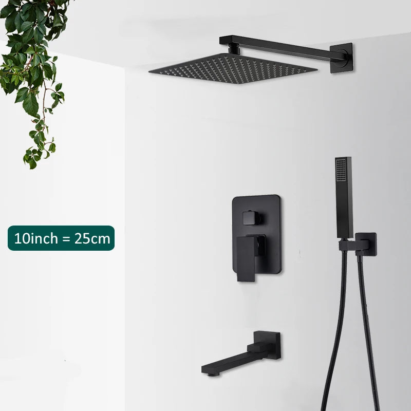 Matte Black Concealed Shower System with Rainfall Head & Tub Spout