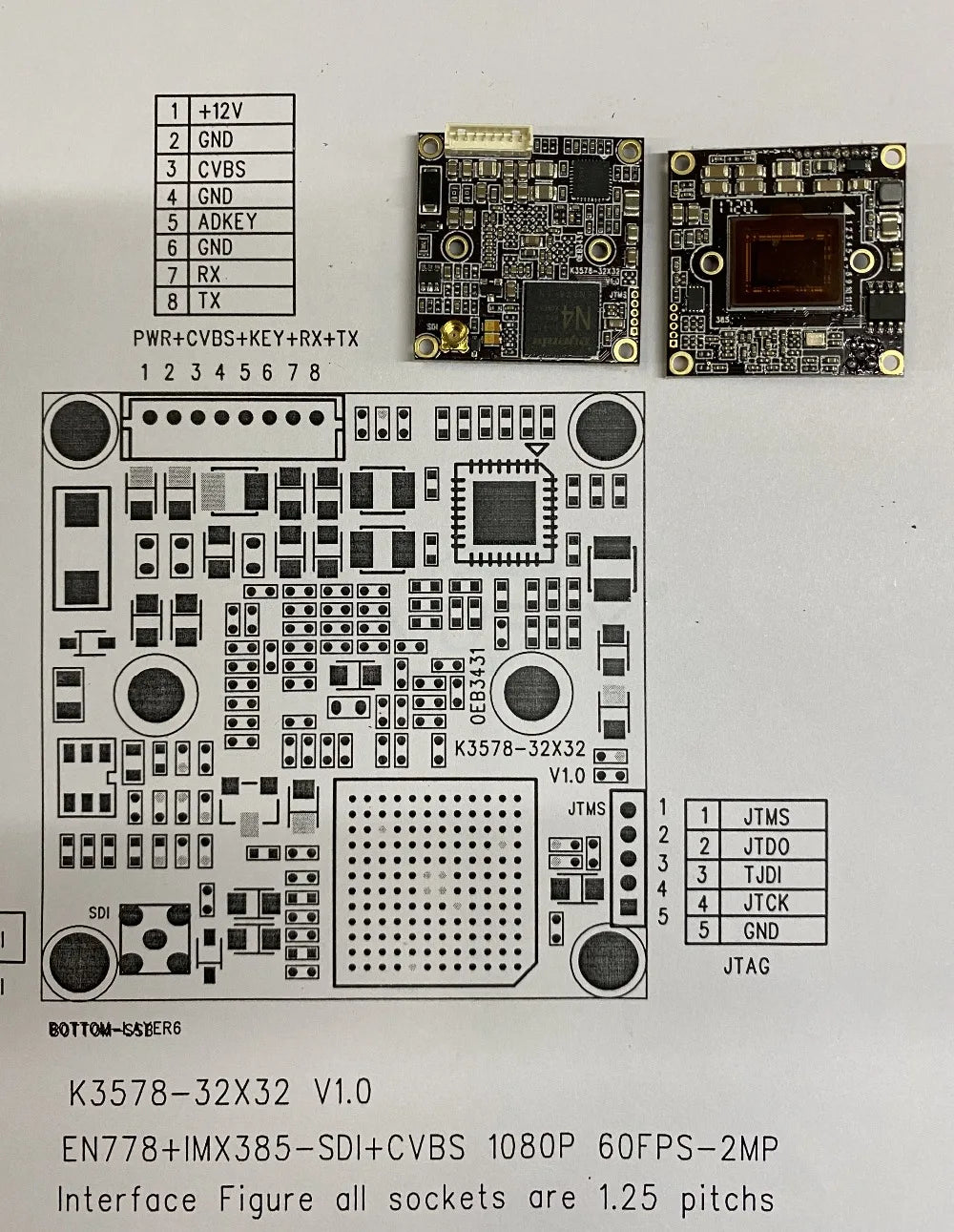 4K SDI Camera Module 2MP/4MP PCB-bord met kabel