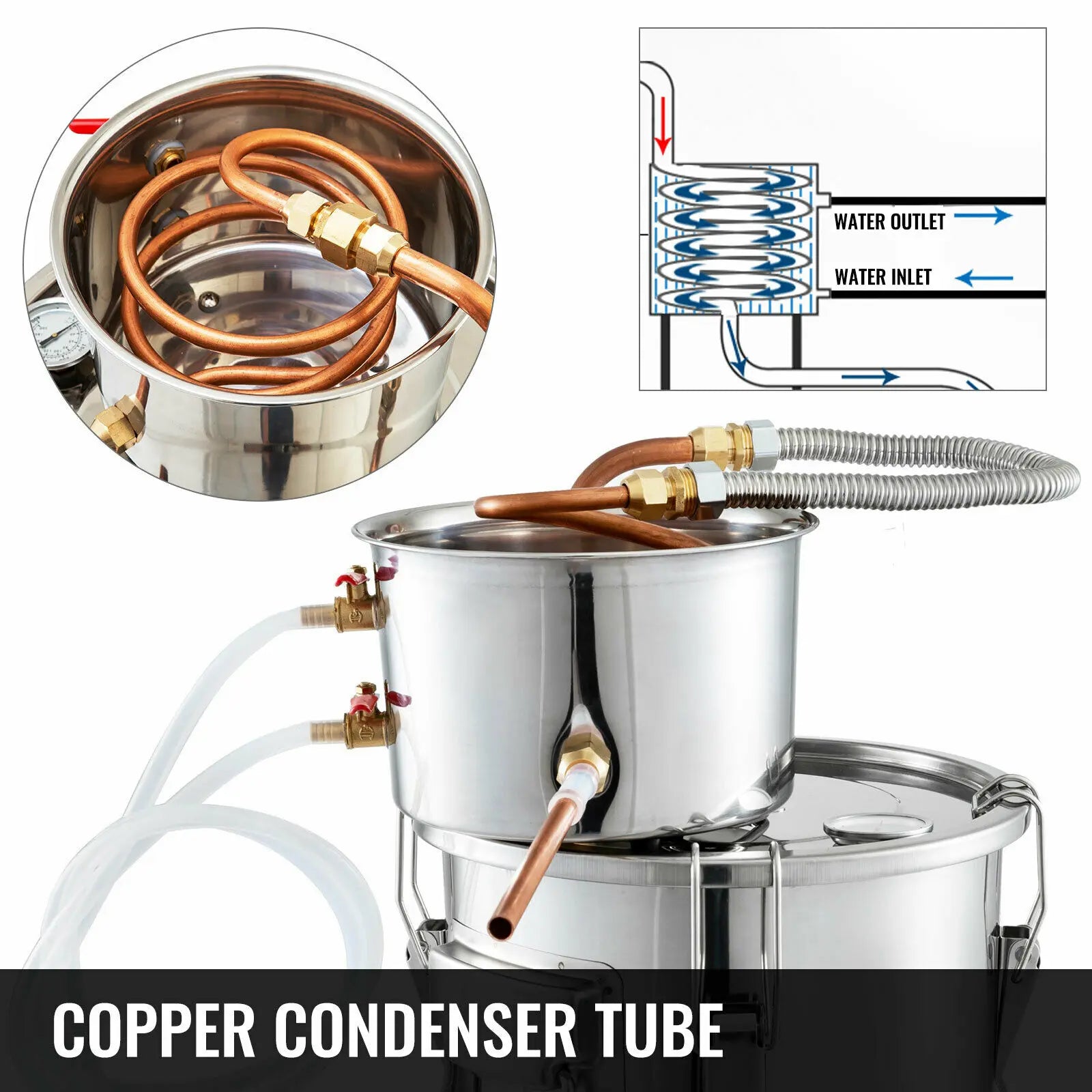 Home Alcohol Distiller Kit 3-8 Gal Stainless Steel Copper Still