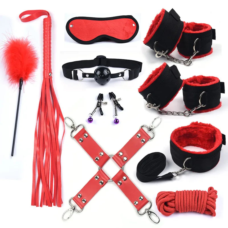 Rabbit Tail Anal Plug Bondage Set Sex Toys For Women Whip Handcuffs For Sex Bdsm With 10 Speed Vibrator Exotic Adult Games 