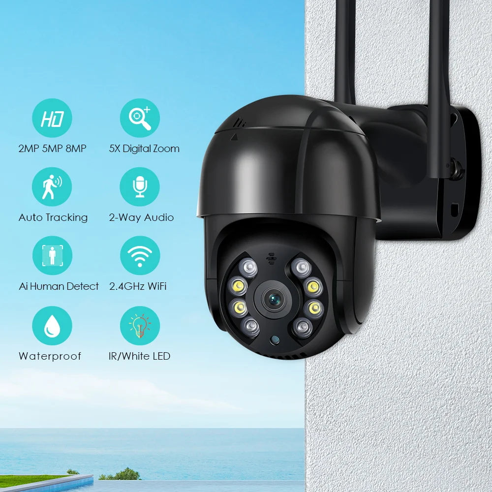 1080P HD Smart WiFi PTZ Security Camera with Human Detection, Auto Tracking, 5x Digital Zoom