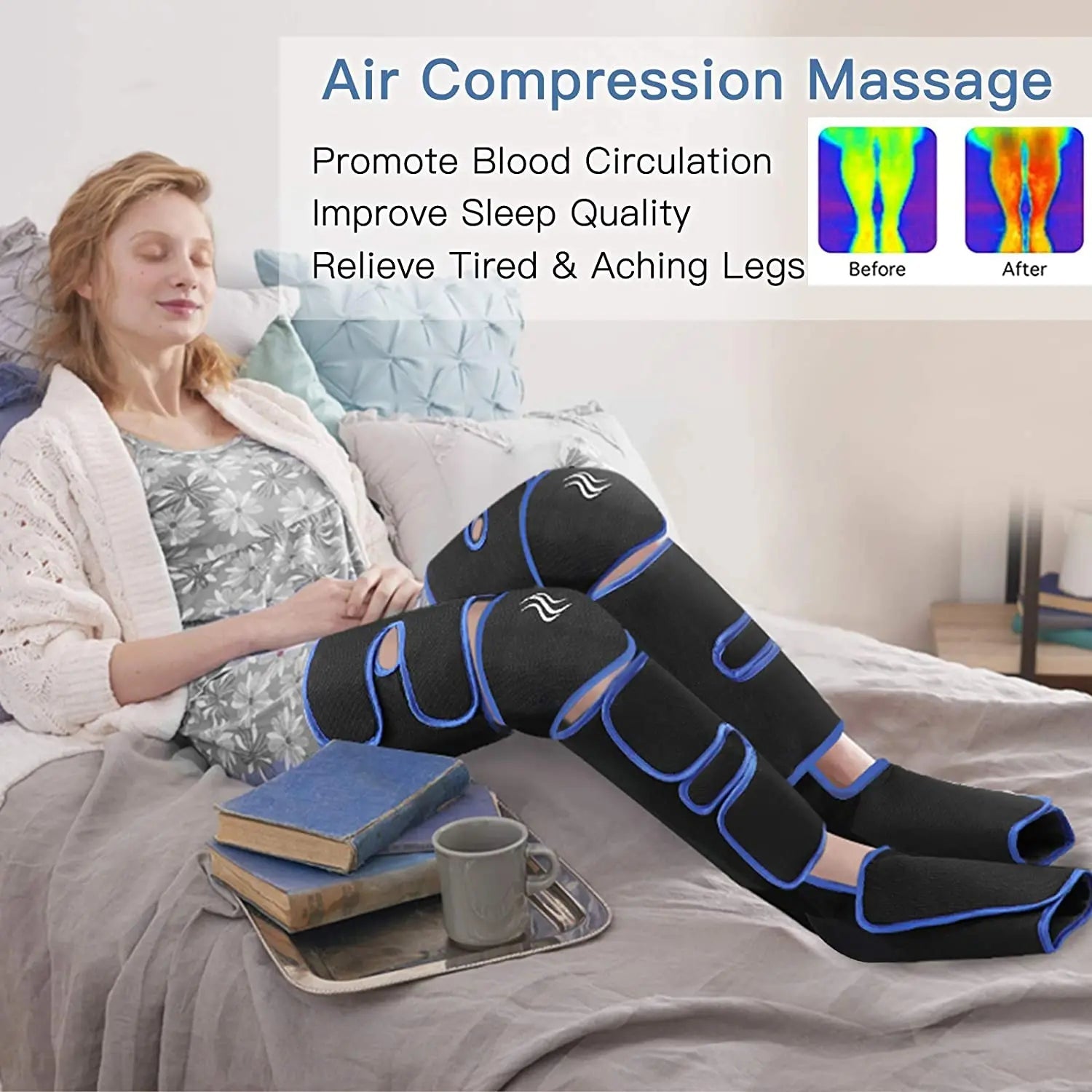 Foot air pressure leg massager promotes blood circulation, body massager, muscle relaxation, lymphatic drainage device 360° 