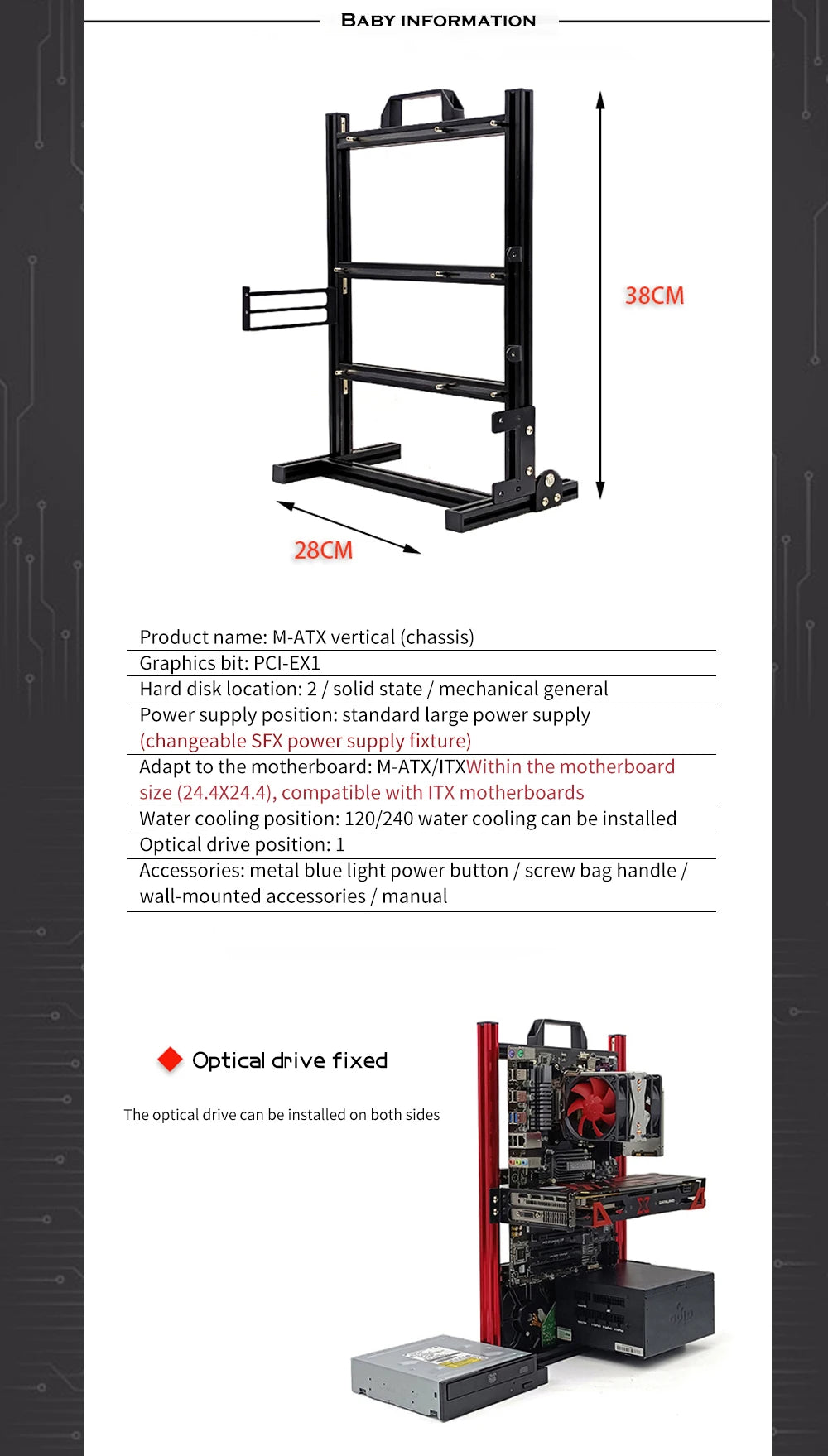 Open Frame Aluminum PC Case for ITX/MATX/ATX Builds