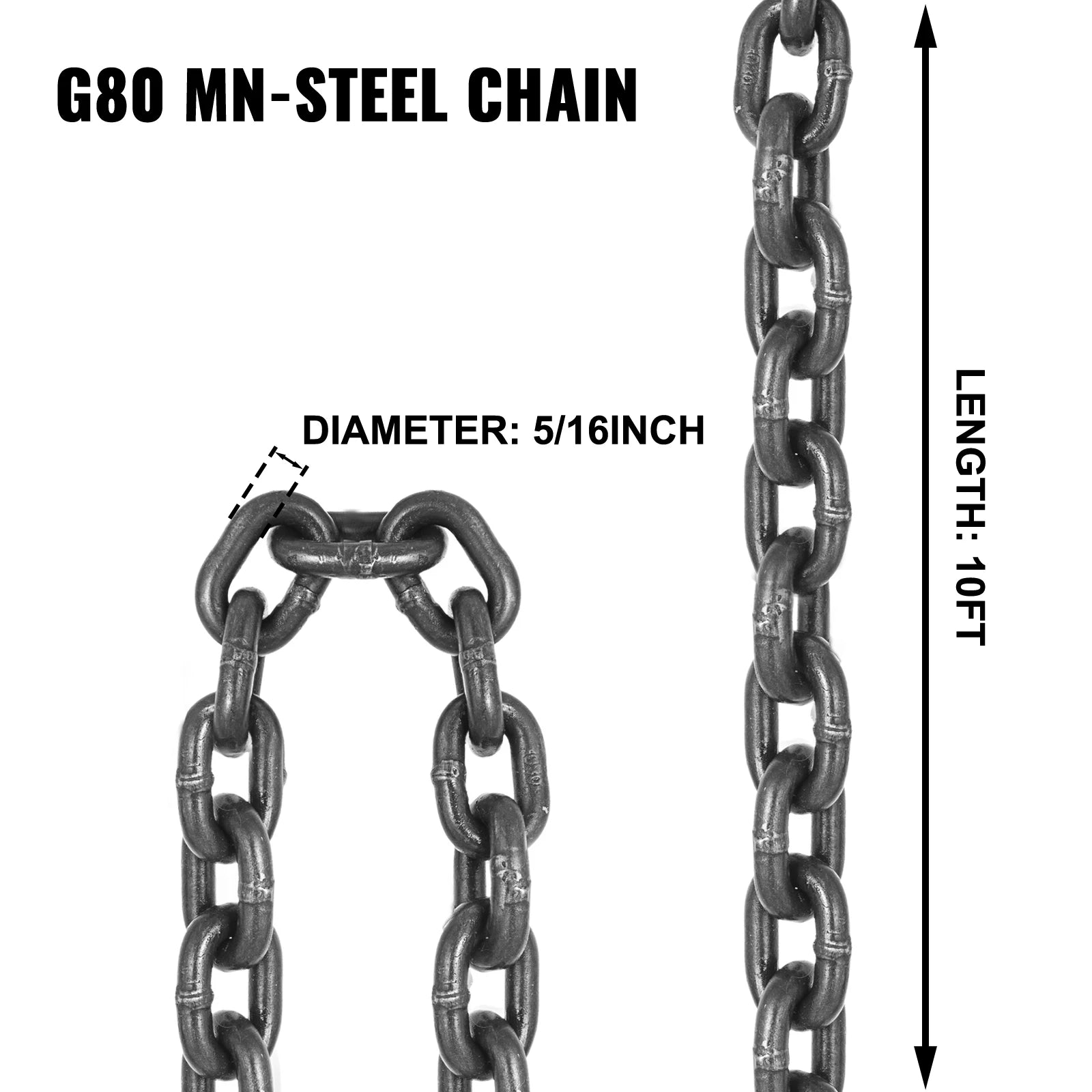 SuceeBuy Chaine d’arrimage de levage Sangles de levage 5 t 1,5 m 3 m 4 m X 5/16 pouce Durable avec 4 brins  crochets de grade et ajusteur Acier allié G80