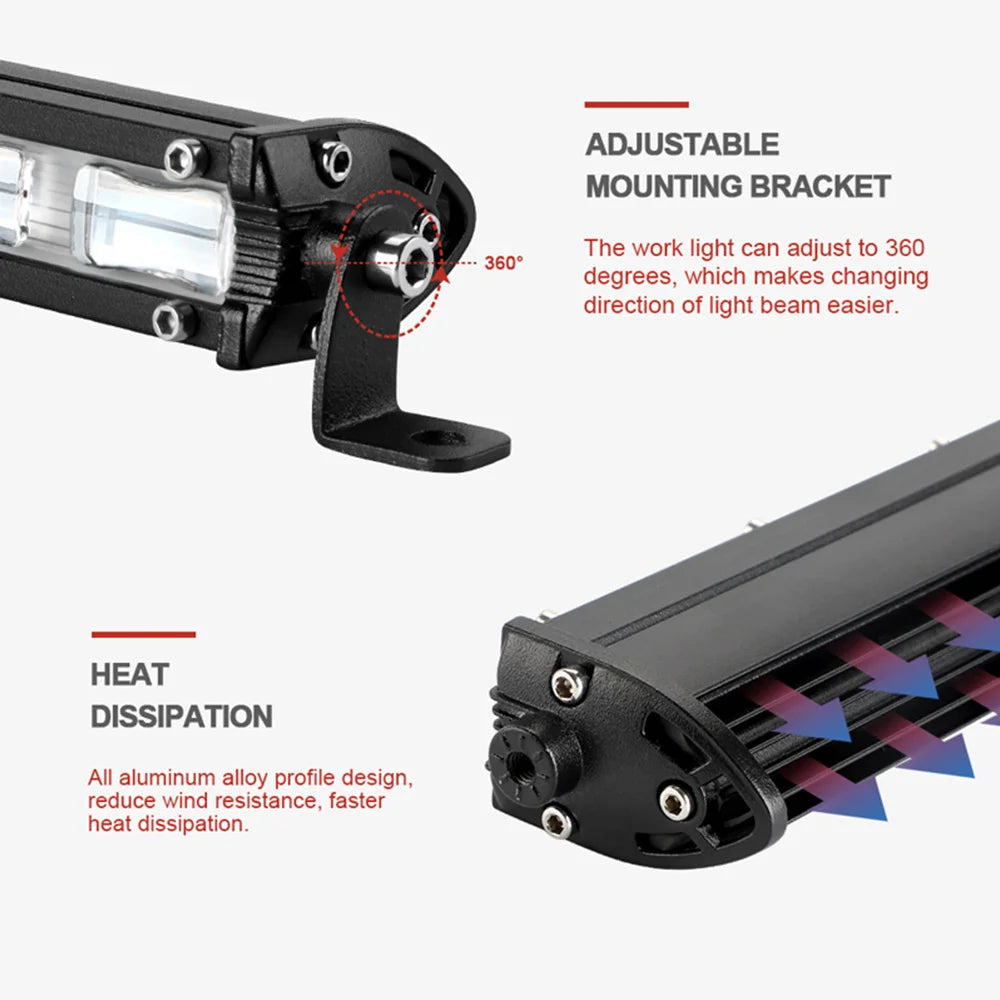 7-Inch LED Work Light Bar for Matched 12V or 24V DC Systems