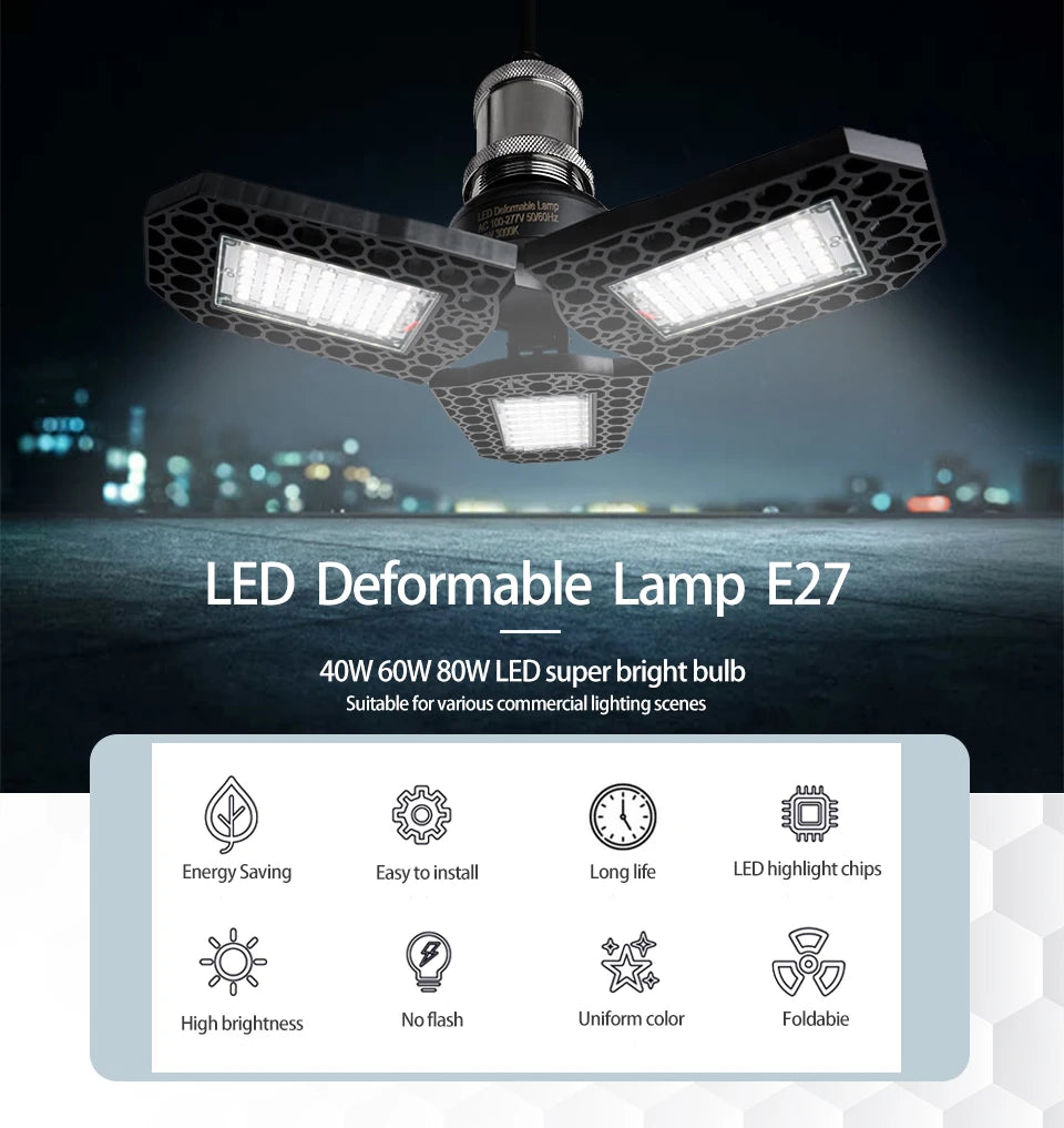 E27 LED Garage Light with 3 Adjustable Panels