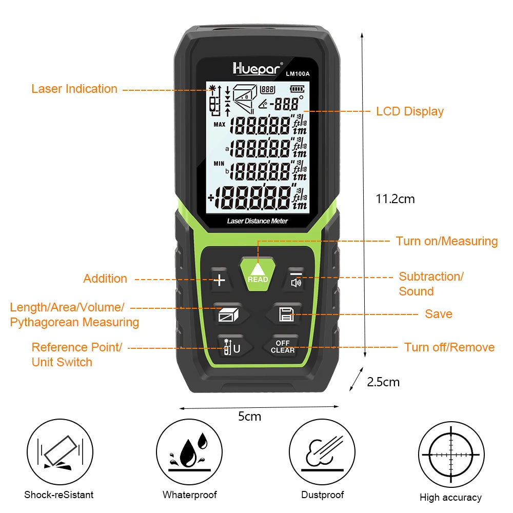 Rechargeable Laser Distance Meter with Angle Sensor
