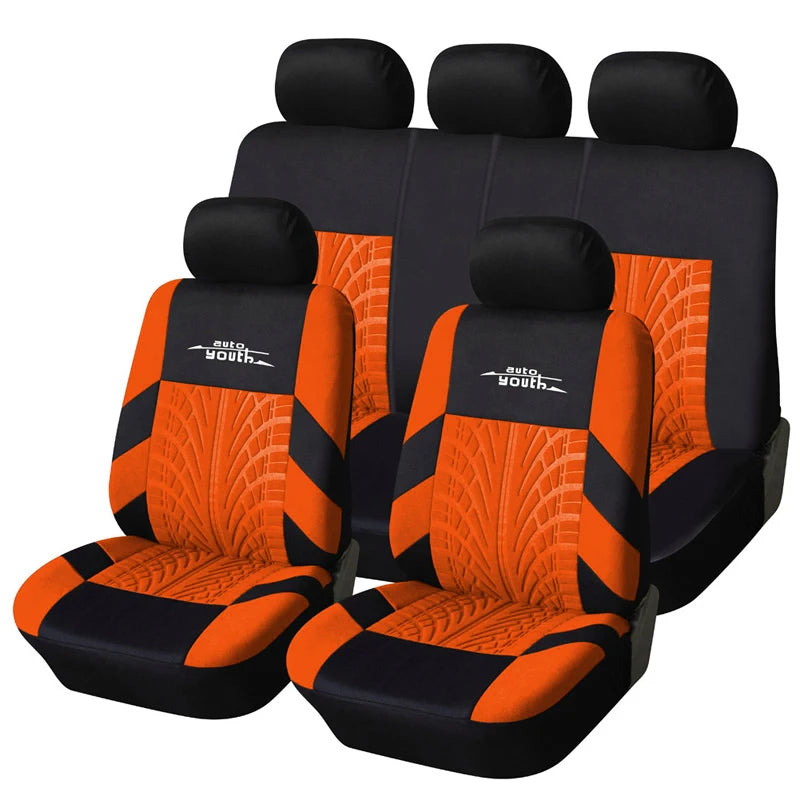 AUTOYOUTH Brand Embroidery Car Seat Covers Set Universal Fit Most Cars Covers with Tire Track Detail Styling Car Seat Protector 