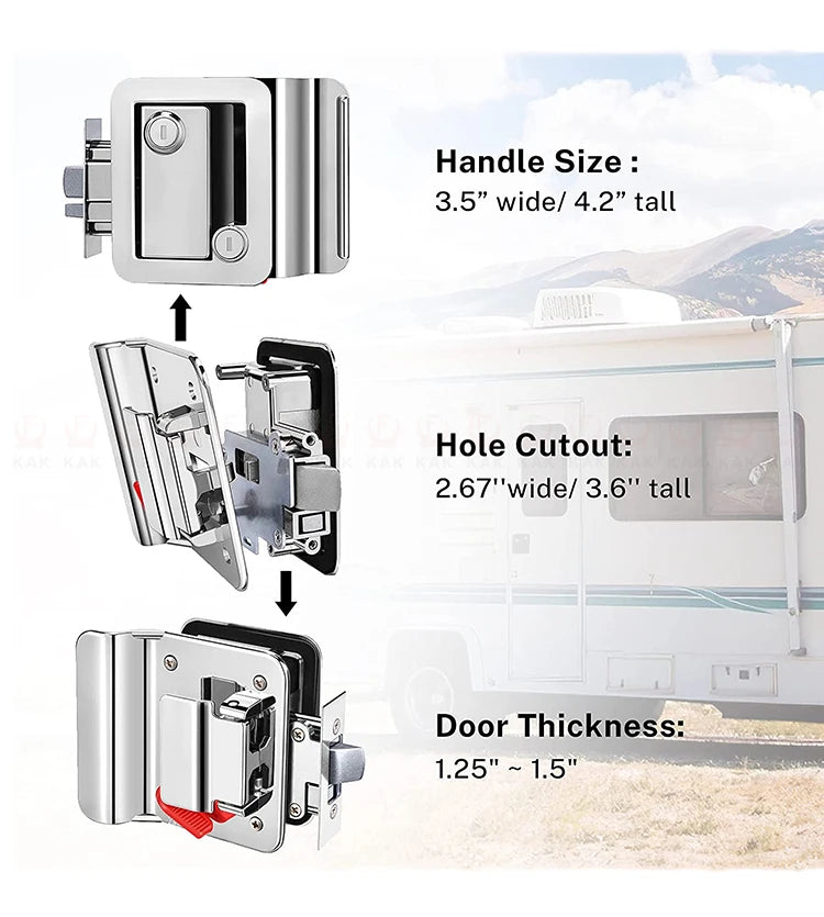 KAK RV Trailer Camper Entry Door Lock Handle Zinc Alloy Security RV Door Lock Replacement with Deadbolt Computer Key Door Handle