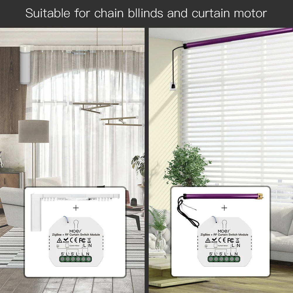 MOES ZigBee 3.0 Smart Curtain Switch Module Motorized Roller Shutter Blinds Motor Tuya Smart Life Alexa Echo Google Home