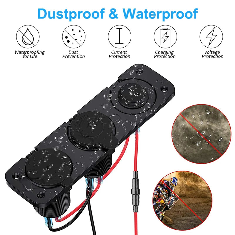Разклонител за запалка 12V/24V с USB-C, волтметър и ключ