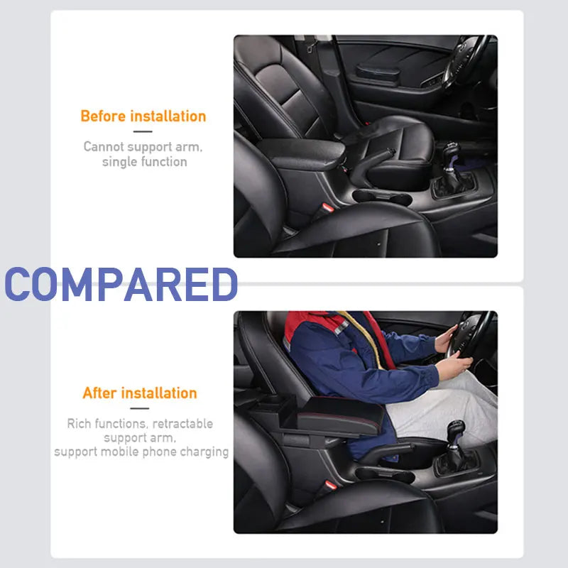 Universal Car Armrest with Cup Holder and USB Storage Box