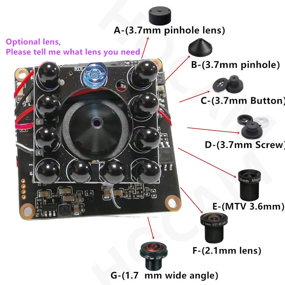 Camhi H.265/H.264 1080P 5MP 4K 8MP 940NM Night Vision IR-Cut CCTV Wifi IP Network Camera Module Board Onvif Audio TF Card Slot