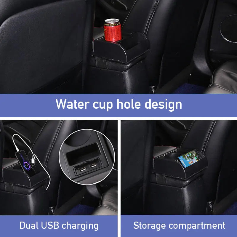 Universal Car Armrest with Cup Holder and USB Storage Box