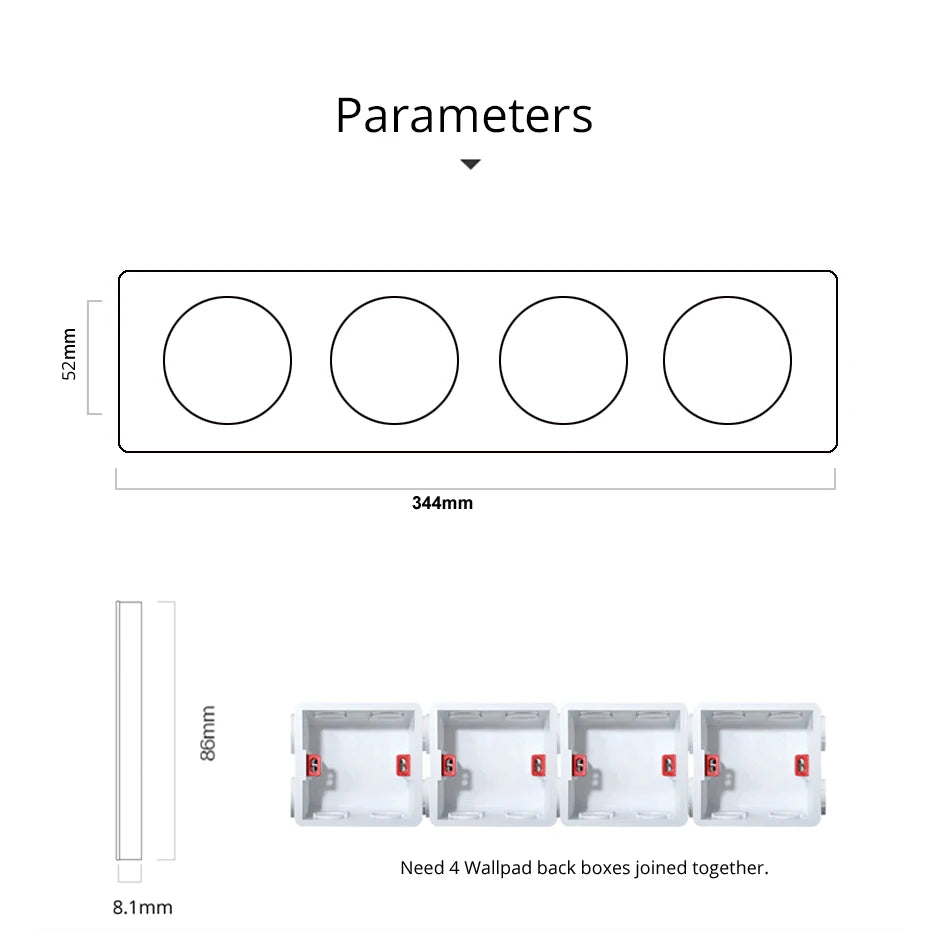Opções de interruptores de parede modulares L6 em vidro preto