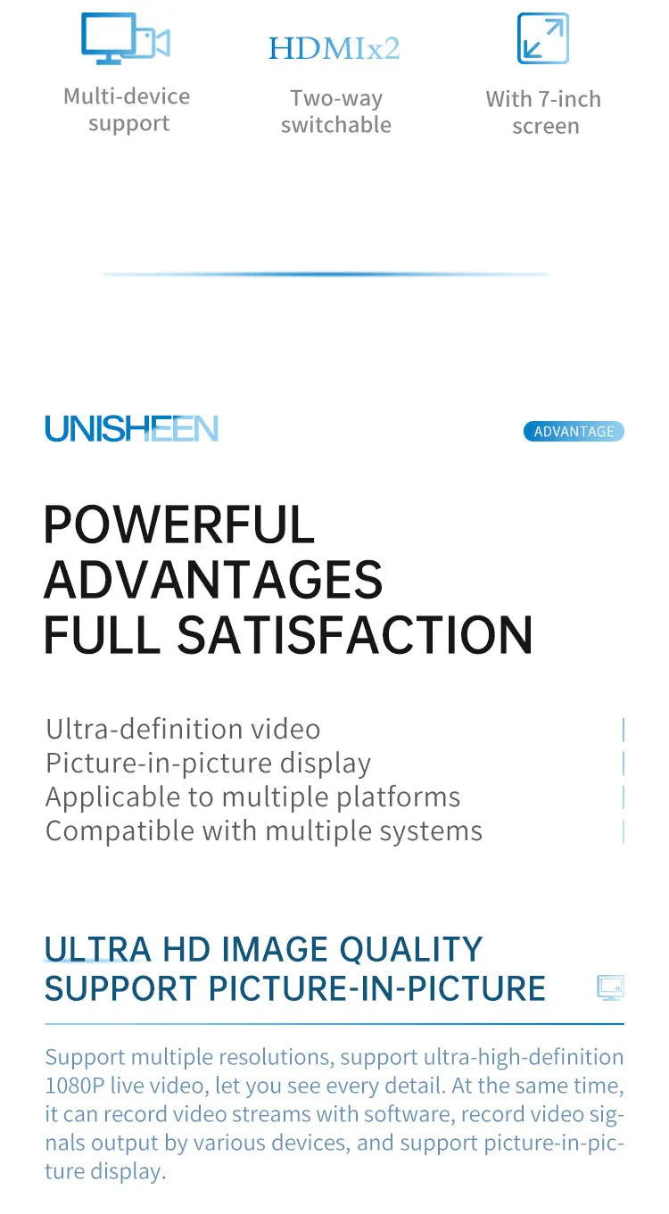 UNISHEEN HD Video Capture Box 2 Channel HDMI Picture-in-Picture Video Recorder with Screen MP4 Support SD Card U Disk Storage 10