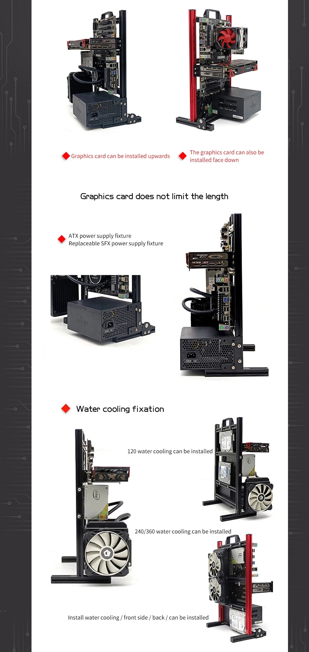 Open Frame Aluminum PC Case for ITX/MATX/ATX Builds