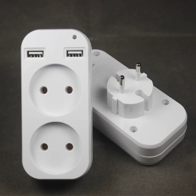 Adattatore prese/strip a muro EU 2023 con ciabatta elettrica a doppia presa portatile, 2 porte USB per telefoni cellulari, 1200W 250V, per smartphone e tablet