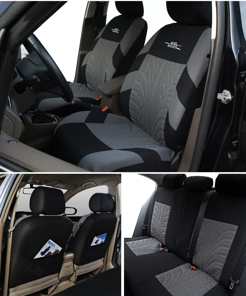 AUTOYOUTH Brand Embroidery Car Seat Covers Set Universal Fit Most Cars Covers with Tire Track Detail Styling Car Seat Protector 