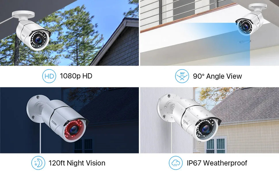 ZOSI 1080P 2MP Wired Bullet CCTV Camera with 120ft Night Vision