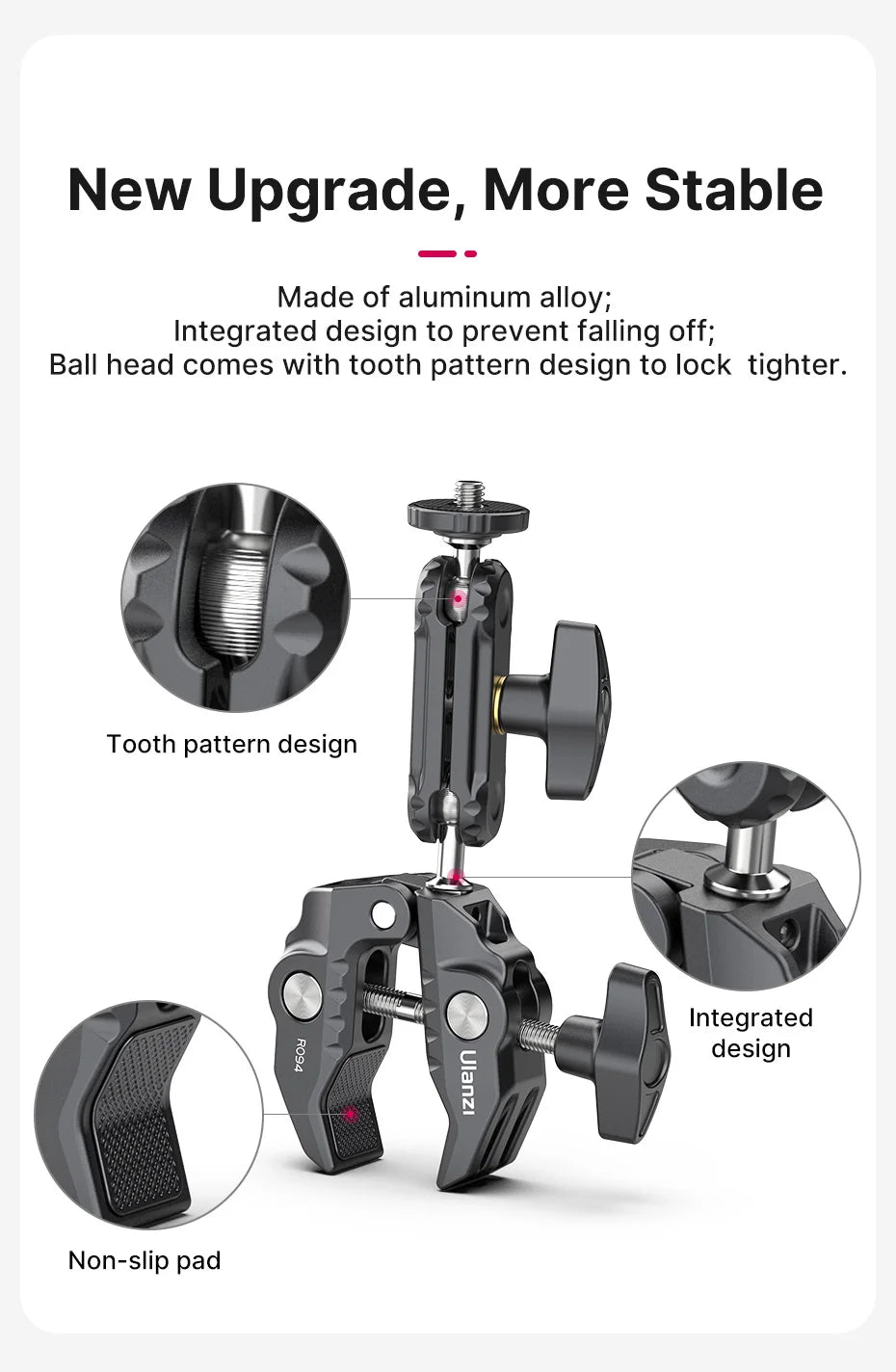 Ulanzi R094 Metal Süper Kelepçe Çift Top Başlıklı